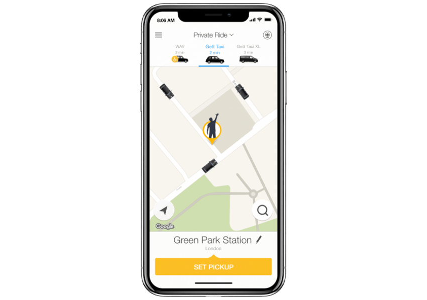 Capture d'écran sur iPhone X de l'application Gett